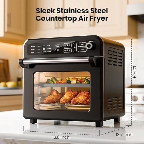 Kismile 18QT Air Fryer Toaster Oven Combo, 12-in-1 Countertop Convection Airfryer Oven, 70–450℉, Bake, Roast, Reheat & Broil, Fits 8–10″ Pizza, Includes Full Accessories, Stainless Steel (Black) in Kuwait