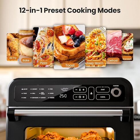 Kismile 18QT Air Fryer Toaster Oven Combo, 12-in-1 Countertop Convection Airfryer Oven, 70–450℉, Bake, Roast, Reheat & Broil, Fits 8–10″ Pizza, Includes Full Accessories, Stainless Steel (Black) in Kuwait