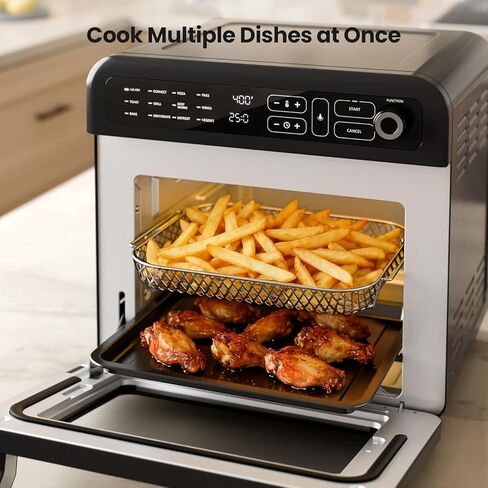 Kismile 18QT Air Fryer Toaster Oven Combo, 12-in-1 Countertop Convection Airfryer Oven, 70–450℉, Bake, Roast, Reheat & Broil, Fits 8–10″ Pizza, Includes Full Accessories, Stainless Steel (Black) in Kuwait