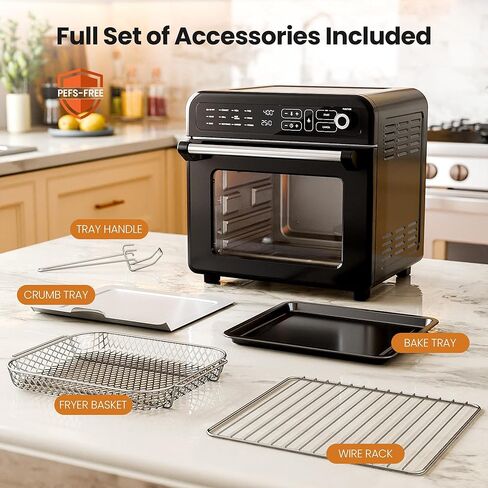 Kismile 18QT Air Fryer Toaster Oven Combo, 12-in-1 Countertop Convection Airfryer Oven, 70–450℉, Bake, Roast, Reheat & Broil, Fits 8–10″ Pizza, Includes Full Accessories, Stainless Steel (Black) in Kuwait