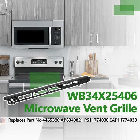 WB34X25406 Microwave Vent Grille, Compatible with GE JNM3163DJ1BB JNM3163RJ1SS JNM3184DP8BB JVM3162RJ1SS, Top Front Ventilation Cover Replaces 4465386 AP6040821 PS11774030 EAP11774030 in Kuwait