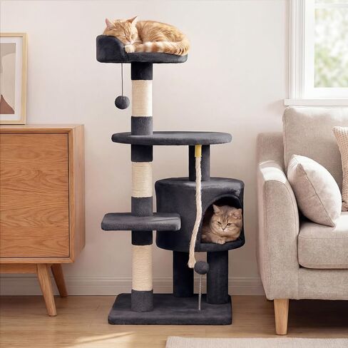 PETSITE 36-inch Multi-Level Cat Tree, with Sisal Scratching Posts, Comfy Top Perch, Cozy Condo, Playful Sisal Rope and Spring Ball, and Dangling Ball, Ideal for Indoor Cats and Kittens (Beige) in Kuwait
