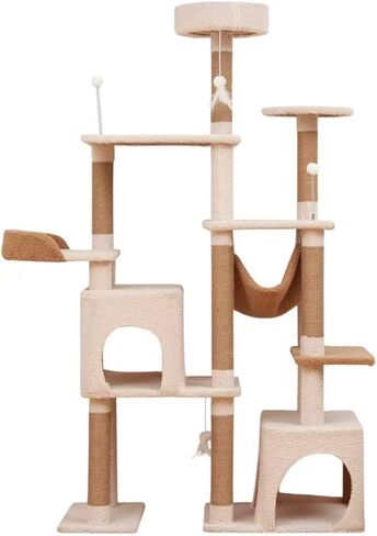 Cat Tree 67in Cat Tower Scratching Post for Cats Tree Tower Furniture for Cats Plush Multi-Level Cat Condo (Beige) in Kuwait
