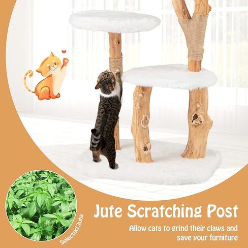 شجرة قطط خشبية مقاس 44 بوصة من PETSITE، برج قطط خشبي حديث مع أعمدة خدش من الجوت، جثم علوي، قطيفة ناعمة طويلة وكرة متدلية، فروع خشب الكمثرى شجرة قطط لطيفة للقطط الداخلية in Kuwait