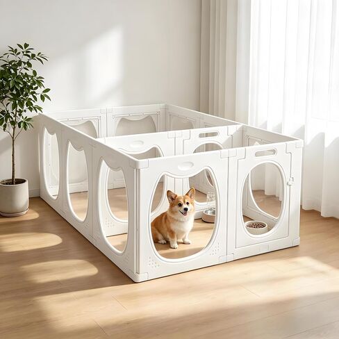 Clear Acrylic Dog Playpen with Door, 8 Panels Clear Dog Playpen Indoor, 23.6" Transparent Pet Fence, Expandable Puppy Playpen with Suction Cups, Easy Assemble for Small Dogs/Puppies/Cats in Kuwait