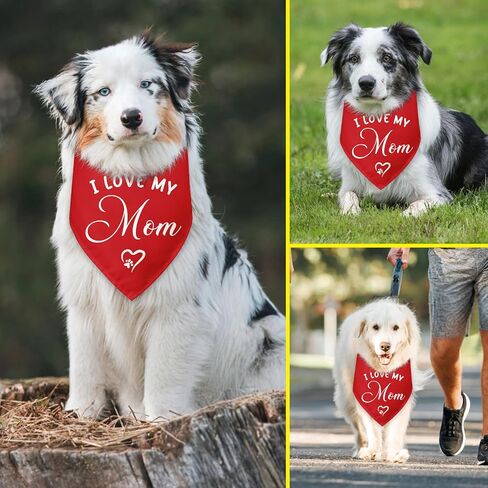 I Love My Mom Dog Bandana Dog Birthday Pet Triangle Scarf Accessories Gender Reveal Baby Announcement Photo Props for Small Medium Large Dogs Cats in Kuwait