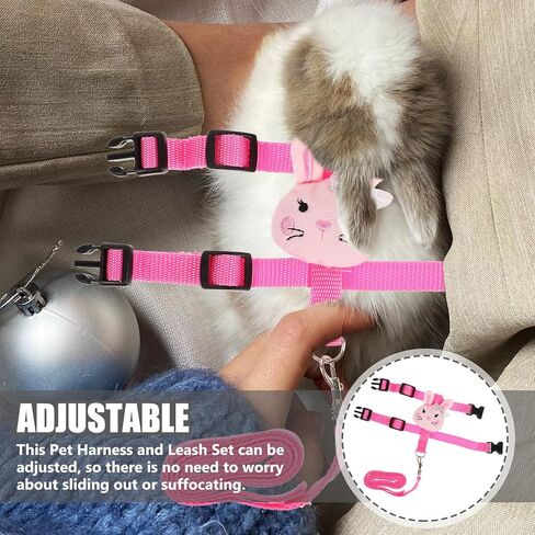 Rabbit Harness Leash Set for Small Pets, Wear-Resistant Outdoor Bunny Vest Harness with Escape Prevention, Adjustable Ferret and Dwarf Rabbit Traction Leash, Size S, 2pcs Set in Kuwait