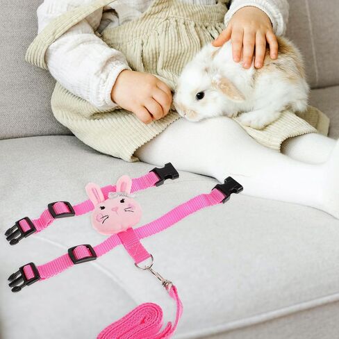 Rabbit Harness Leash Set for Small Pets, Wear-Resistant Outdoor Bunny Vest Harness with Escape Prevention, Adjustable Ferret and Dwarf Rabbit Traction Leash, Size S, 2pcs Set in Kuwait