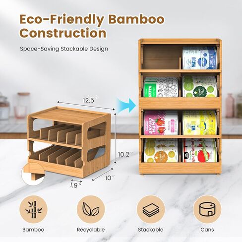 منظم طعام القطط من الخيزران القابل للتكديس من تيمكيو، موزع علب FIFO قابل للتعديل بطبقتين، تخزين موفر للمساحة، يحمل ما يصل إلى 36 علبة - مثالي للمؤن، الخزانة، سطح الطاولة in Kuwait