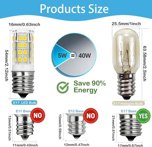 GARTO E17 LED Bulb (2 Pack) Dimmable, 5W Intermediate Base, 400LM, 6000K Daylight, 120V, 40W Incan Equivalent, Replacement for Microwave, Stove, Range Hood, Refrigerator in Kuwait