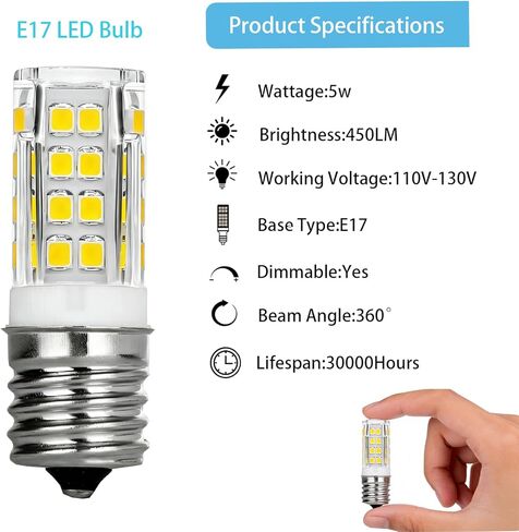 GARTO E17 LED Bulb (2 Pack) Dimmable, 5W Intermediate Base, 400LM, 6000K Daylight, 120V, 40W Incan Equivalent, Replacement for Microwave, Stove, Range Hood, Refrigerator in Kuwait