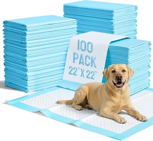 VUSIGN Puppy Pee Pads 100 Count Dog Training Pads 22''x 22'' Leakproof Super Absorbent Potty Training with Quick-Dry Surface, 5-Layer Disposable Underpads for Baby, Puppy and Adults, Blue & White in Kuwait