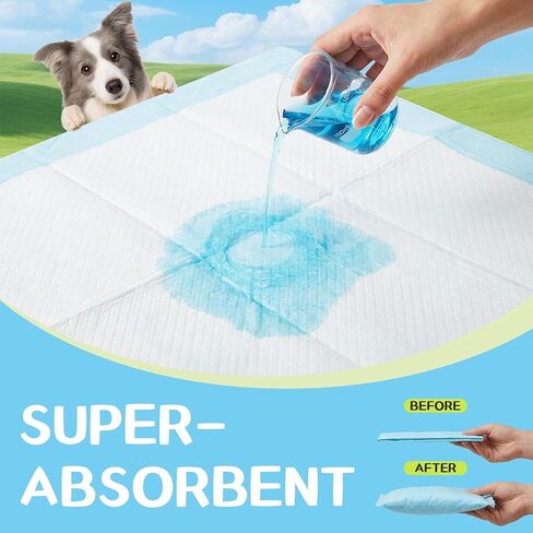 VUSIGN Puppy Pee Pads 100 Count Dog Training Pads 22''x 22'' Leakproof Super Absorbent Potty Training with Quick-Dry Surface, 5-Layer Disposable Underpads for Baby, Puppy and Adults, Blue & White in Kuwait