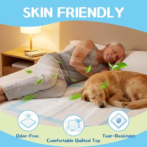 VUSIGN Puppy Pee Pads 100 Count Dog Training Pads 22''x 22'' Leakproof Super Absorbent Potty Training with Quick-Dry Surface, 5-Layer Disposable Underpads for Baby, Puppy and Adults, Blue & White in Kuwait
