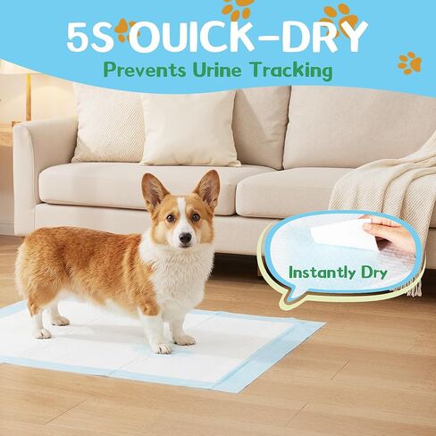 VUSIGN Puppy Pee Pads 100 Count Dog Training Pads 22''x 22'' Leakproof Super Absorbent Potty Training with Quick-Dry Surface, 5-Layer Disposable Underpads for Baby, Puppy and Adults, Blue & White in Kuwait