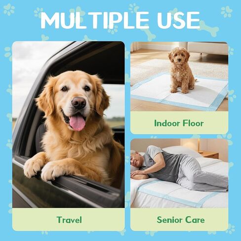 VUSIGN Puppy Pee Pads 100 Count Dog Training Pads 22''x 22'' Leakproof Super Absorbent Potty Training with Quick-Dry Surface, 5-Layer Disposable Underpads for Baby, Puppy and Adults, Blue & White in Kuwait