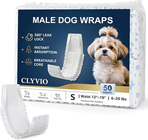 Dog Diapers Male Small, Disposable Male Dog Wraps with Wetness Indicator, Belly Bands for Marking & Training, Extended Tabs, 6-Layer SAP Core, 12-19" Waist, 50 Count in Kuwait