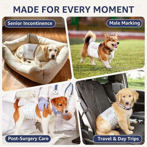 Dog Diapers Male Small, Disposable Male Dog Wraps with Wetness Indicator, Belly Bands for Marking & Training, Extended Tabs, 6-Layer SAP Core, 12-19" Waist, 50 Count in Kuwait
