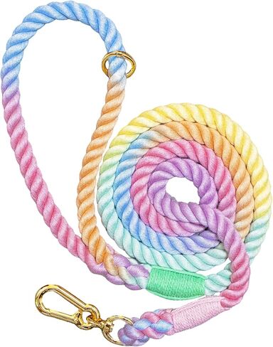 5 FT Cotton Rope Dog Leash - Upgraded Heavy-Duty Swivel Clasp - Handmade Braided Lead for Small Medium Large Dogs - Soft Macrame for Walking, Wedding & Training - Rainbow Swirl in Kuwait