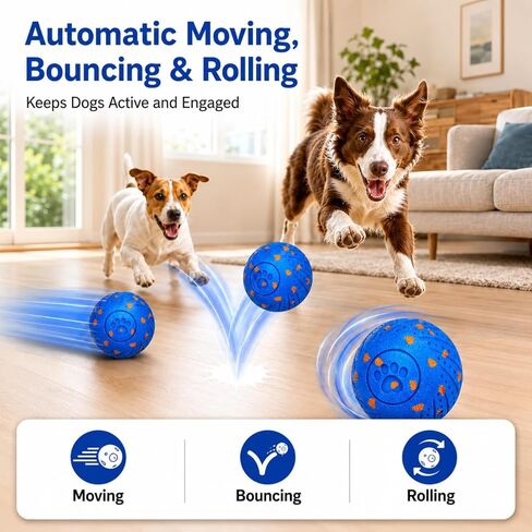 Smart Interactive Dog Ball, Automatic Moving, Bouncing and Rolling Dog Toy with 3 Play Modes, Type-C Rechargeable E-TPU Active Play Ball for Medium and Large Dogs, IP54 Splash-Resistant in Saudi Arabia