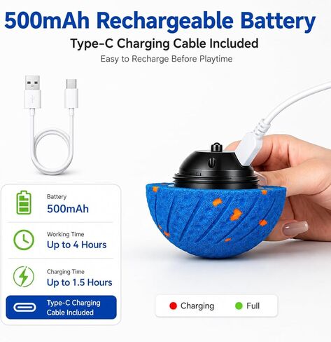 Smart Interactive Dog Ball, Automatic Moving, Bouncing and Rolling Dog Toy with 3 Play Modes, Type-C Rechargeable E-TPU Active Play Ball for Medium and Large Dogs, IP54 Splash-Resistant in Saudi Arabia