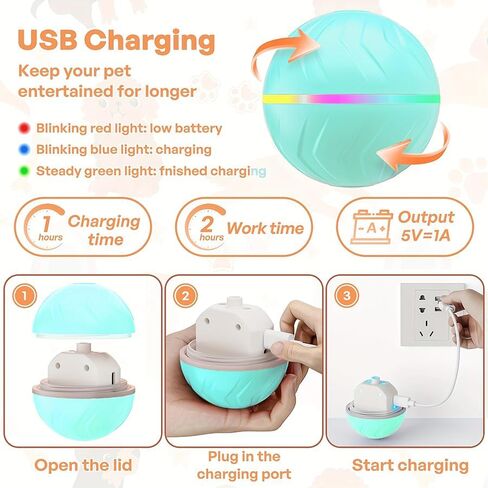 Interactive Dog Toys Ball, Moving Activated Automatic Bouncing Rolling Dog Balls with Led Lights, Smart Interactive Dog Toy for Puppy/Small/Medium Dogs & USB Random Style in Kuwait