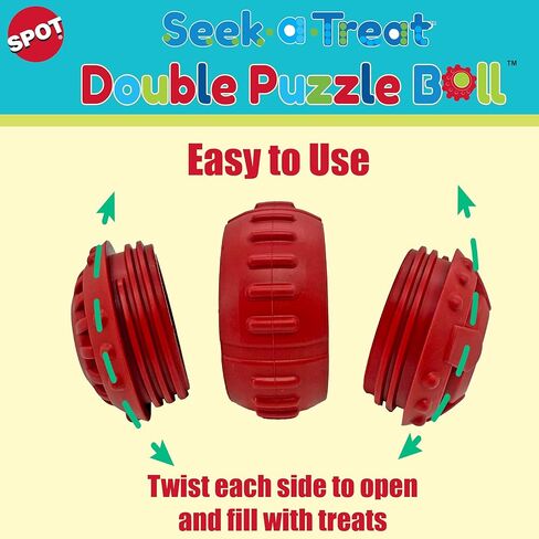 لعبة كرة لغز مزدوجة للكلاب من SPOT Seek-A-Treat، موزع حلوى مطاطي متين مقاس 3.25 سم مع فتحات مزدوجة للتحفيز الذهني واللعب طويل الأمد، للكلاب التي يصل وزنها إلى 50 رطلاً in Kuwait