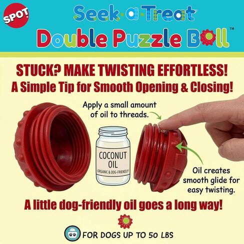 لعبة كرة لغز مزدوجة للكلاب من SPOT Seek-A-Treat، موزع حلوى مطاطي متين مقاس 3.25 سم مع فتحات مزدوجة للتحفيز الذهني واللعب طويل الأمد، للكلاب التي يصل وزنها إلى 50 رطلاً in Kuwait