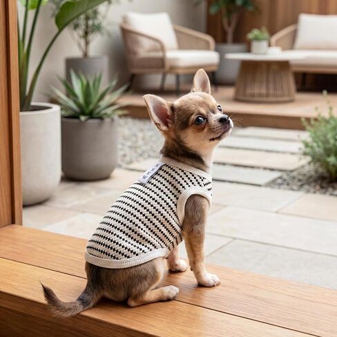 Pet Dog Sleeveless Vest Polka Dot Stripe Knit Design Breathable Thin Fabric Korean Style for Small Medium Dogs White M in Kuwait