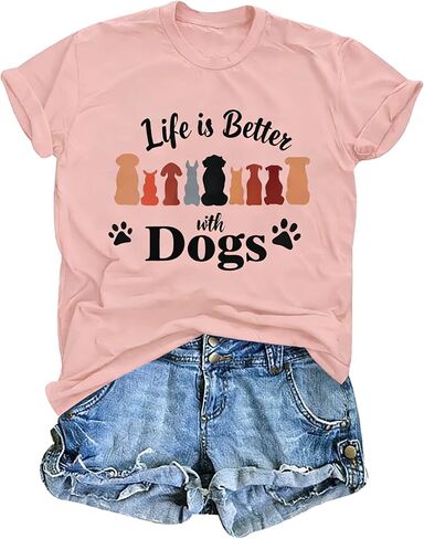 تي شيرت مطبوع عليه Dog Mom: الحياة أفضل مع الكلاب تي شيرت نسائي هدية لمحبي الحيوانات الأليفة ملابس علوية غير رسمية in Kuwait