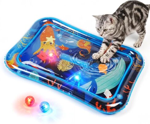 Cat Water Sensory Play Mat with 2 Fun Balls, Thickened Cat Water Bed Toy for Cats Dogs Kittens Puppies Pets in Kuwait