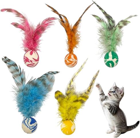 7Pcs Bouncy Balls for Cats, Cat Tools with Feathers, Feather Tool for Indoor Cats and Multi-Cat Households(Random Color) in Kuwait