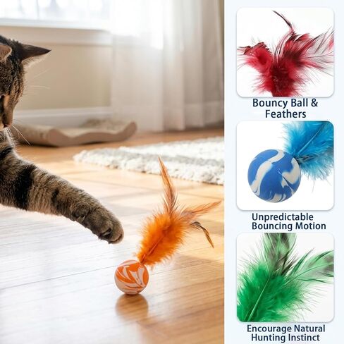 7Pcs Bouncy Balls for Cats, Cat Tools with Feathers, Feather Tool for Indoor Cats and Multi-Cat Households(Random Color) in Kuwait