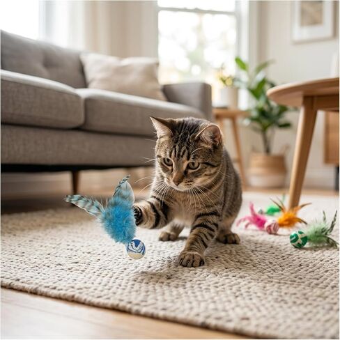 7Pcs Bouncy Balls for Cats, Cat Tools with Feathers, Feather Tool for Indoor Cats and Multi-Cat Households(Random Color) in Kuwait