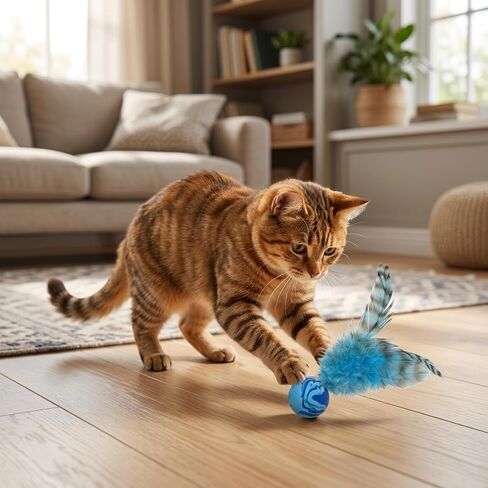 7Pcs Bouncy Balls for Cats, Cat Tools with Feathers, Feather Tool for Indoor Cats and Multi-Cat Households(Random Color) in Kuwait
