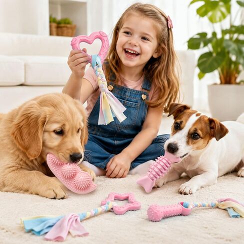 5 Pack Puppy Chew Toys for Small Dogs,Puppy Teething Toys for Small Puppies,Soft Rubber Dog Toys for Small Breed Interactive Chew Toys to Keep Them Busy (Pink) in Kuwait