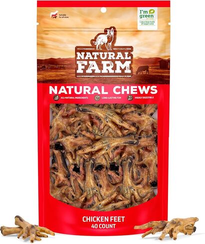 Natural Farm Nail-Free Chicken Feet Dog Treats (40 Pack), 100% Free-Range Air Dried Chicken Feet, No Nails, Fully Digestible, High Protein, Low Calorie, Joint Support, Single Ingredient in Kuwait