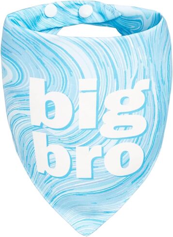 عصابات الكلاب Big Brother - إعلان عن حمل الطفل - رخام أزرق مع نص Big Bro، وشاح للحيوانات الأليفة مع زر كبس للسلالات الكبيرة والعملاقة (75 رطلًا +) in Kuwait