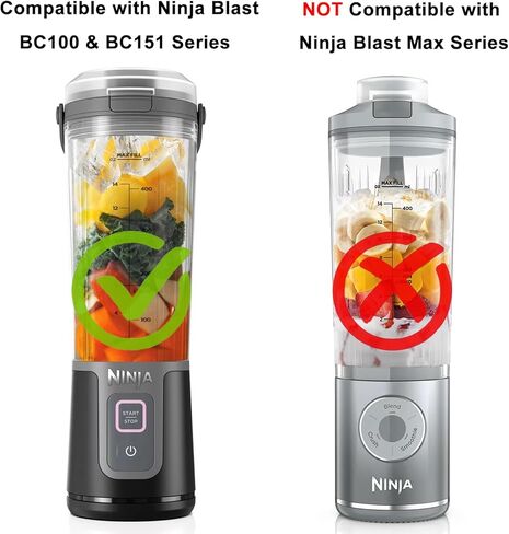 استبدال الوعاء 18oz متوافق مع خلاط Ninja Blast المحمول سلسلة BC100 وBC151، كوب خلاط مع غطاء لـ Ninja BC151BK BC151NV BC151MB BC151CR BC151EM BC151ND BC151PR BC151WH CL155ARD in Kuwait
