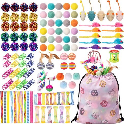 Leitee 151 Pcs Cat Interactive Toys for Indoor Cats Bulk with Gift Storage Bag Kitten Toys Stuff Gift Set Including Springs Mice Balls Bells Sisal Ball for Indoor Kitty Play Exercise(Cute) in Kuwait