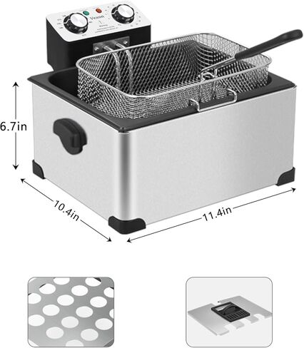 1800W Electric Deep Fryer with 3 Frying Baskets,5 Liters/21 Cups Deep Fryer with Viewing Window,Removable Frying Basket and Easy to Clean Stainless Steel Body, Silver in Kuwait