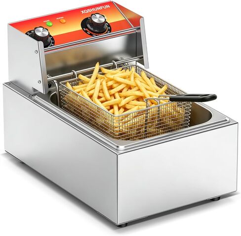 10.5QT Commercial Deep Fryer with Timer & Limit Thermostat, Thickened Stainless Steel Electric Fryer with Rolled Safety Edges, 10L Large Capacity Oil Fryer for Home, Restaurant & Party in Kuwait