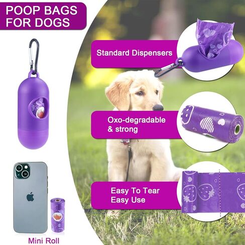 Dog Poop Bags 300 Count, Thick Leak-Proof Scented Dog Waste Bags, Easy Tear & Universal Fit for Small/Medium/Large Dogs (Purple) in Saudi Arabia