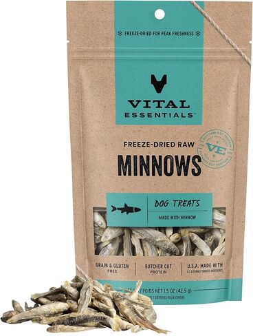 Vital Essentials Freeze Dried Minnows Dog Treats, 2.5 oz Bag | Single Ingredient 100% Minnow, Premium Quality Protein, Grain-Free Treats, USA Made with U.S. & Globally Sourced Ingredients in Kuwait