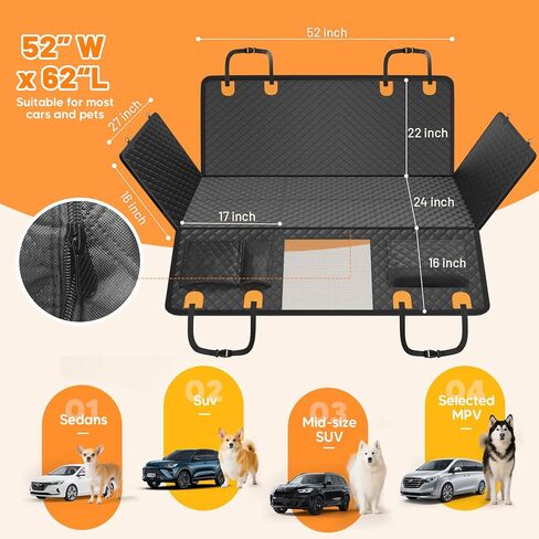 Dog Seat Cover for Back Seat,Waterproof Back Seat Extender for Dogs with Hard Bottom,Dog Hammock for Cars, SUVs,Pet Seat Cover for Back Seat Holds 400lbs with Mesh Window & Pocket in Kuwait