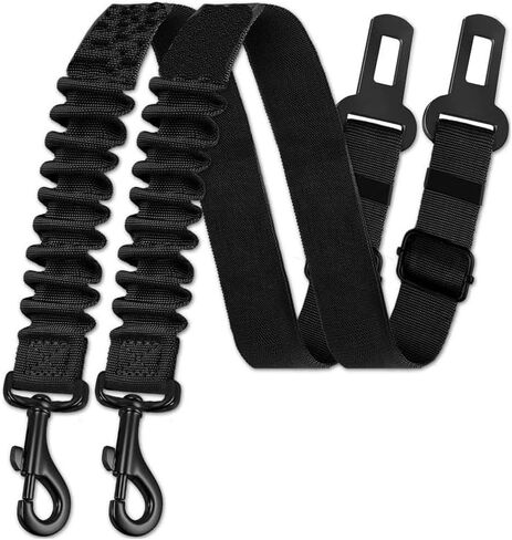 2pcsDog Seat Belt for Car, Heavy Duty Pet Car Seatbelt with Elastic Bungee Buffer & Reflective Stitching, Adjustable Vehicle Lead Leash for Dogs & Cats, Universal Swivel Clip Safety Harness Attachment in Kuwait