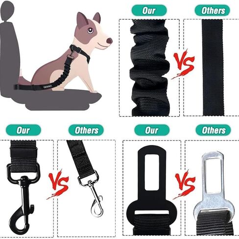 2pcsDog Seat Belt for Car, Heavy Duty Pet Car Seatbelt with Elastic Bungee Buffer & Reflective Stitching, Adjustable Vehicle Lead Leash for Dogs & Cats, Universal Swivel Clip Safety Harness Attachment in Kuwait