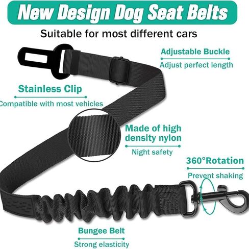 2pcsDog Seat Belt for Car, Heavy Duty Pet Car Seatbelt with Elastic Bungee Buffer & Reflective Stitching, Adjustable Vehicle Lead Leash for Dogs & Cats, Universal Swivel Clip Safety Harness Attachment in Kuwait