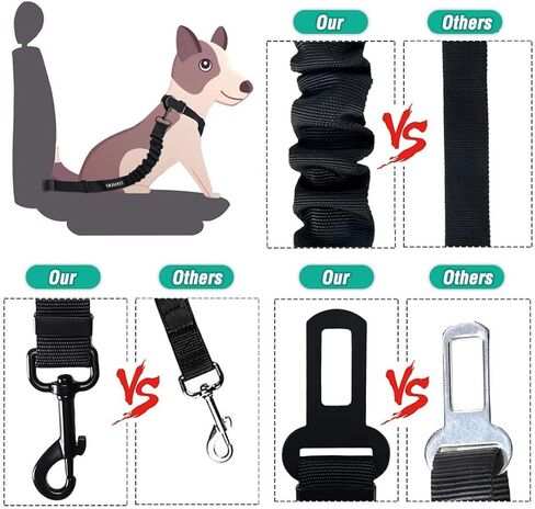 2pcsDog Seat Belt for Car, Heavy Duty Pet Car Seatbelt with Elastic Bungee Buffer & Reflective Stitching, Adjustable Vehicle Lead Leash for Dogs & Cats, Universal Swivel Clip Safety Harness Attachment in Kuwait