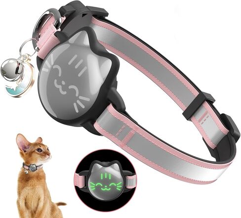 Cat Collar with Airtag Holder, Breakaway Cat Airtag Collar with Reflective Strap, Lightweight Kitten Collar for Apple Air tag, Hidden GPS Tracker Holder for Boy Girl Cats, Kittens, Puppies (9-13") in Kuwait